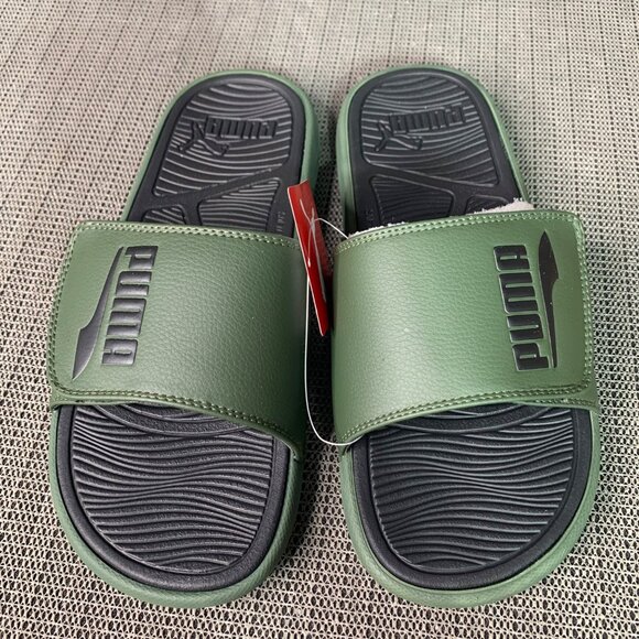Puma Cool Cat 2.0 Mens Size 8 Green & Black Slip-On Slides Sandals - Picture 1 of 5